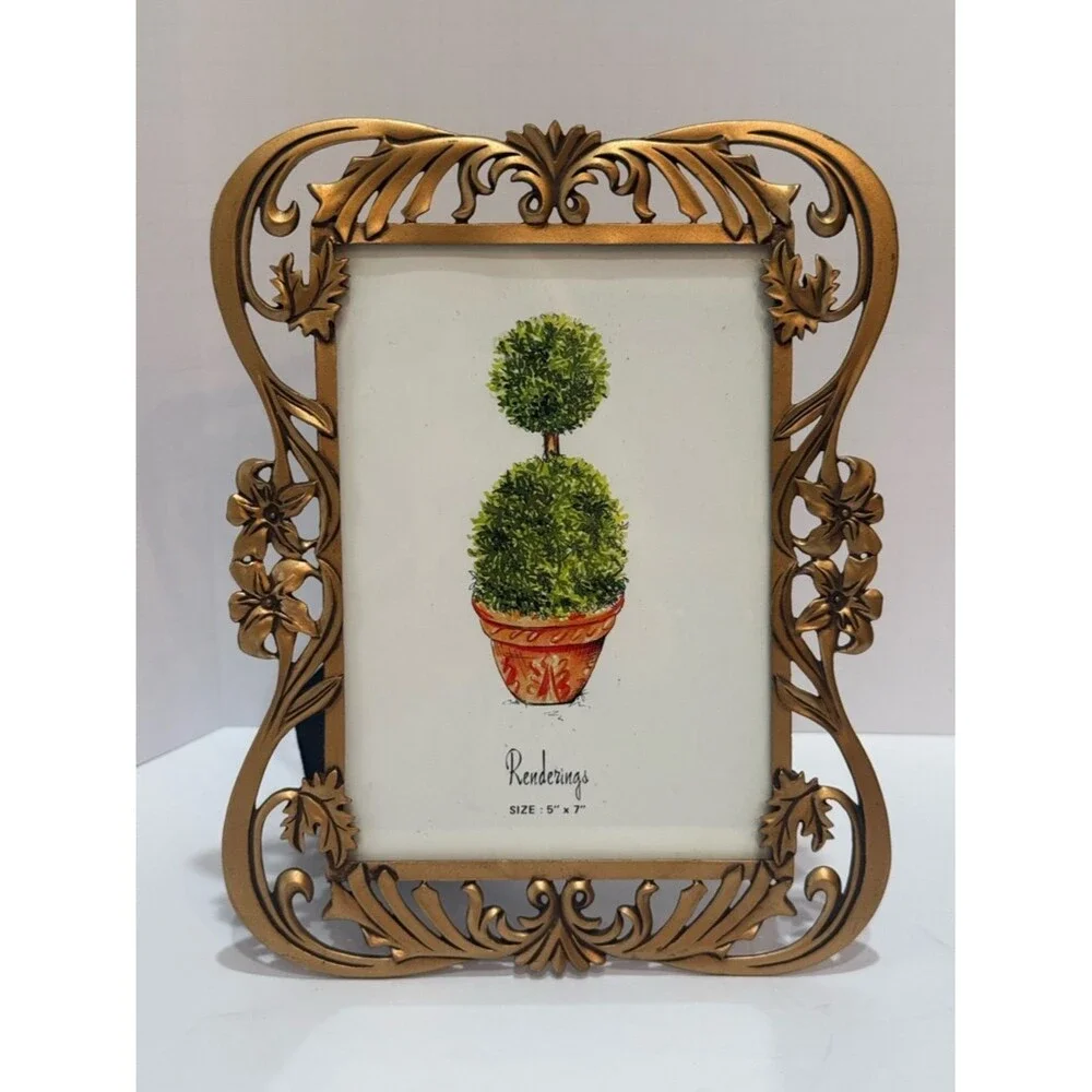 Vintage Renderings Ornate Hollywood Regency Style Gold Metal Picture Photo Frame